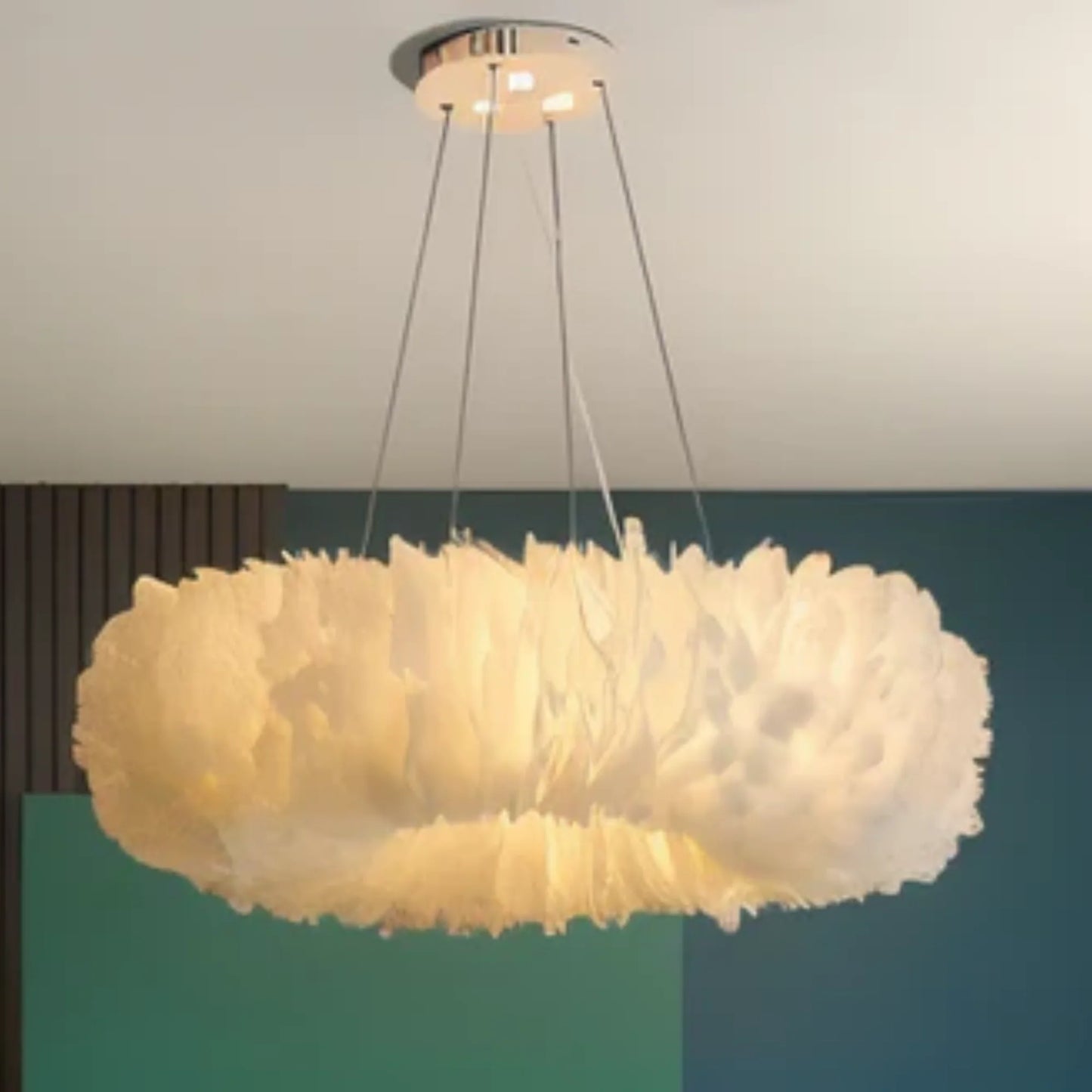 Velastrae Luxury White Hanging Lamp in Circle Shape with Feathers