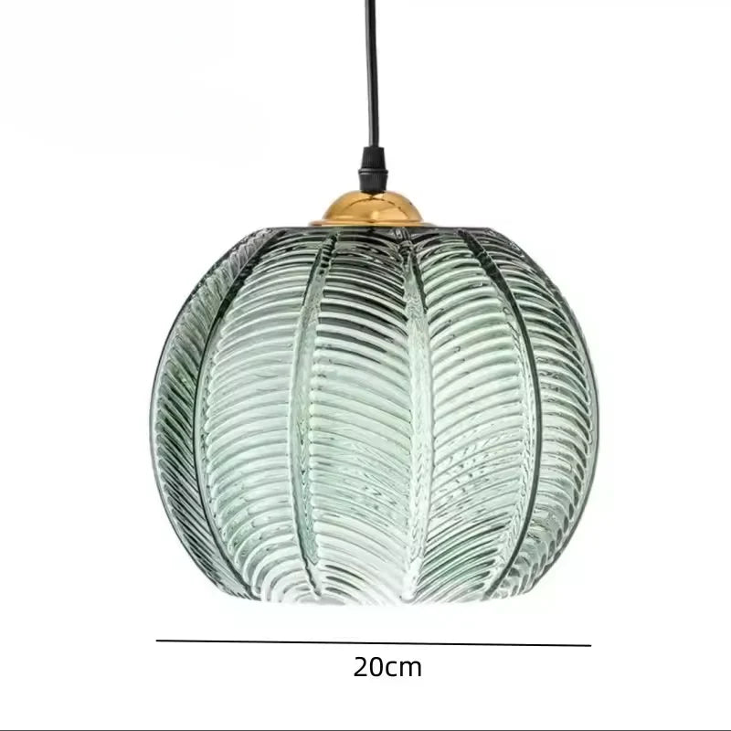 Noctylla Scandinavian Glass Pendant Lamp with Green Leaf Pattern