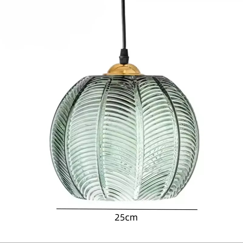 Noctylla Scandinavian Glass Pendant Lamp with Green Leaf Pattern