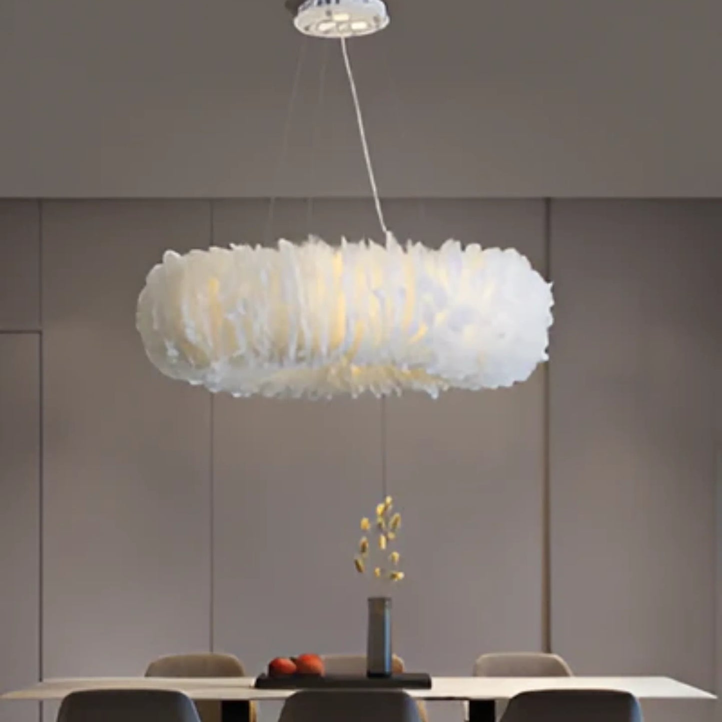 Velastrae Luxury White Hanging Lamp in Circle Shape with Feathers