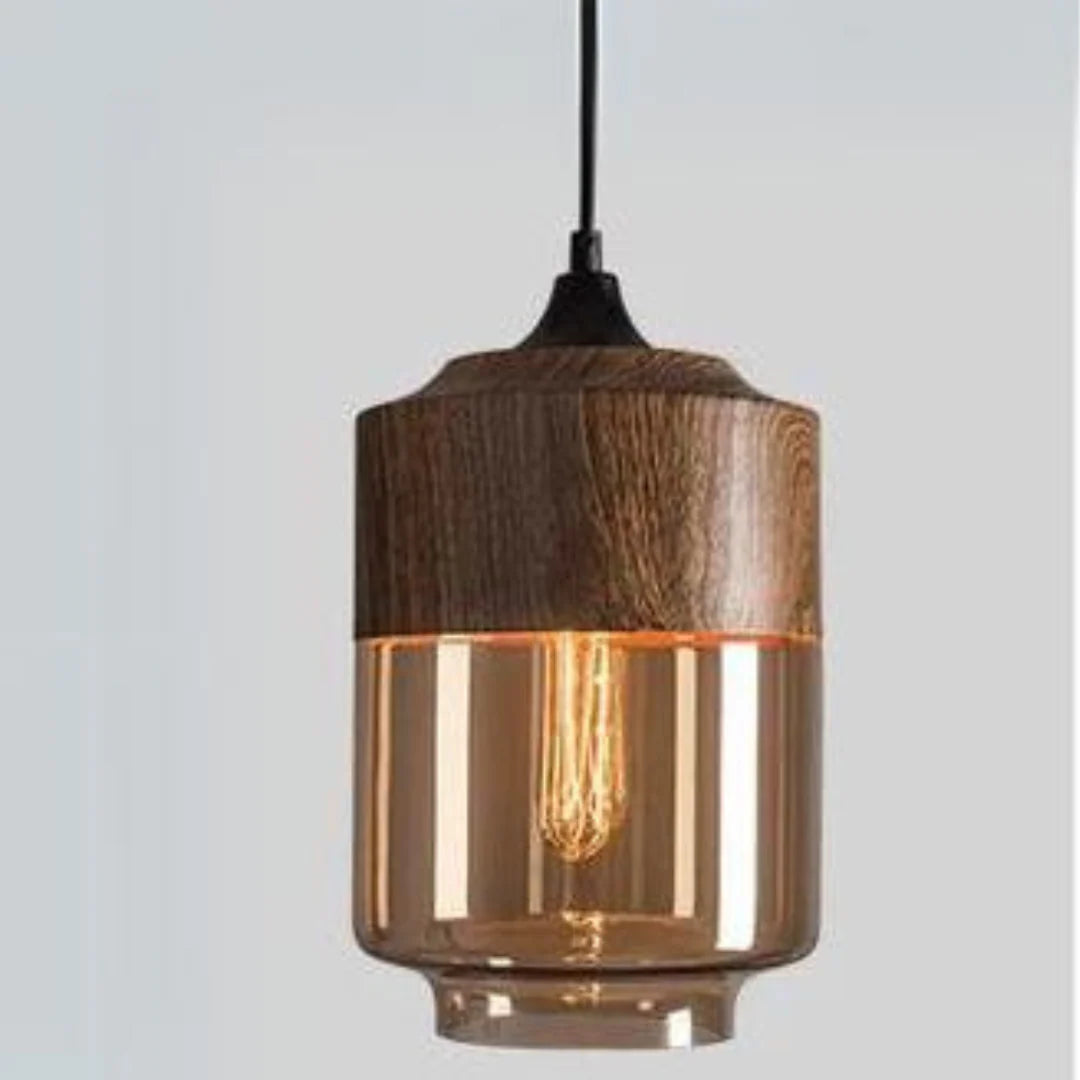 Viresta Scandinavian Pendant Lamp in Wood and Tinted Glass