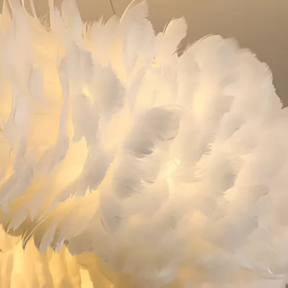 Velastrae Luxury White Hanging Lamp in Circle Shape with Feathers