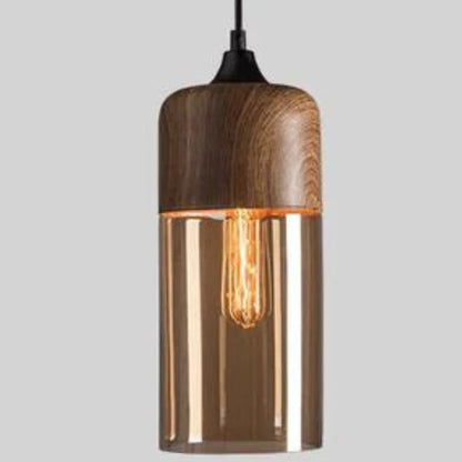 Viresta Scandinavian Pendant Lamp in Wood and Tinted Glass