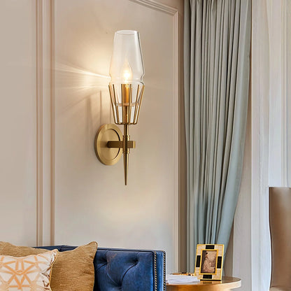 Orelia Vintage LED Wall Lamp in Castle Style of Copper and Glass