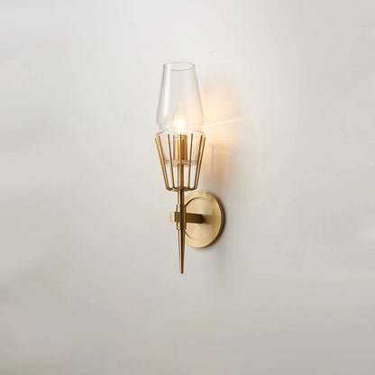 Orelia Vintage LED Wall Lamp in Castle Style of Copper and Glass
