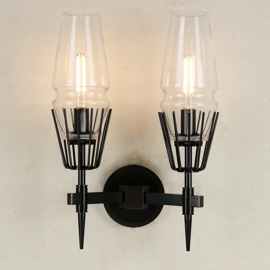 Orelia Vintage LED Wall Lamp in Castle Style of Copper and Glass