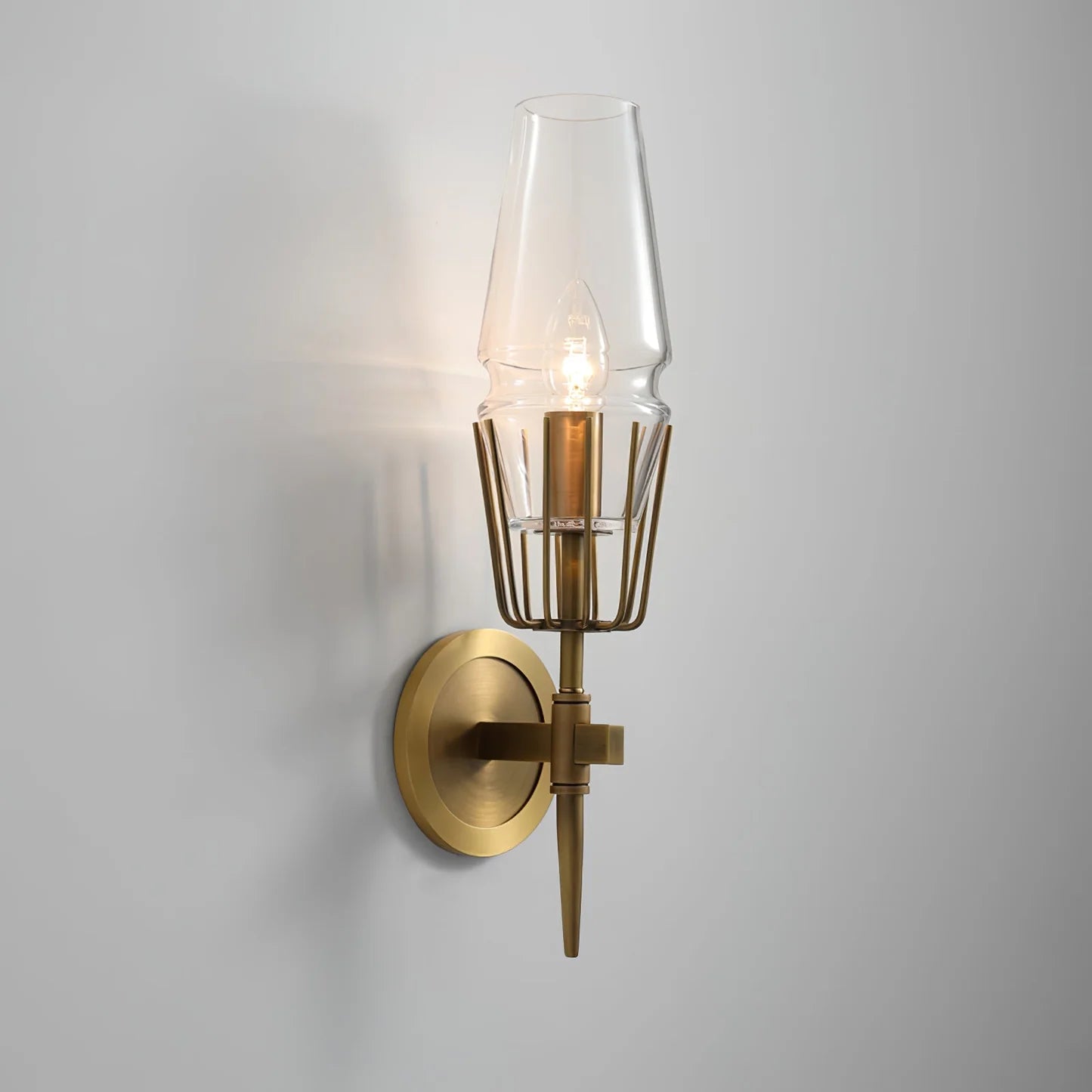 Orelia Vintage LED Wall Lamp in Castle Style of Copper and Glass