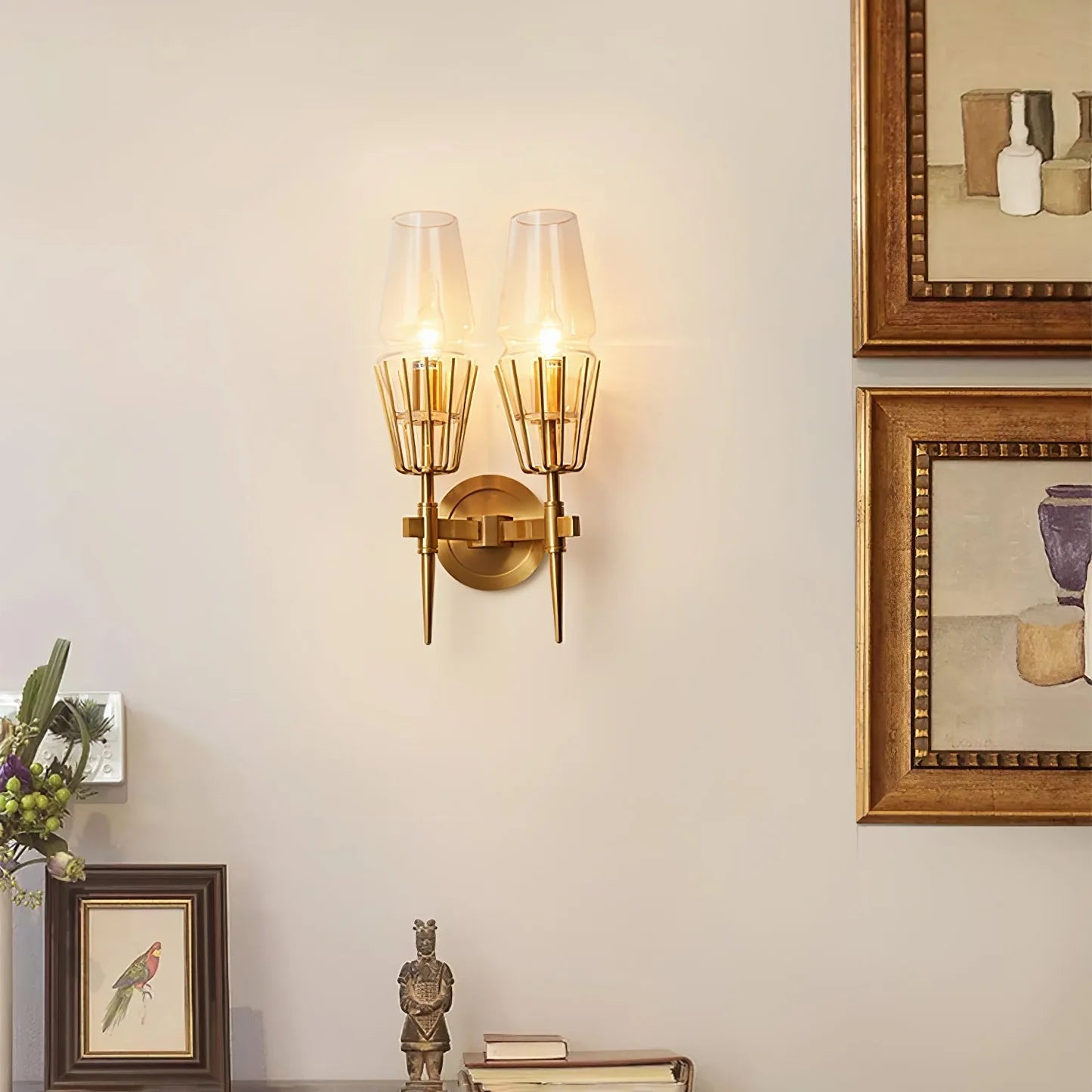 Orelia Vintage LED Wall Lamp in Castle Style of Copper and Glass