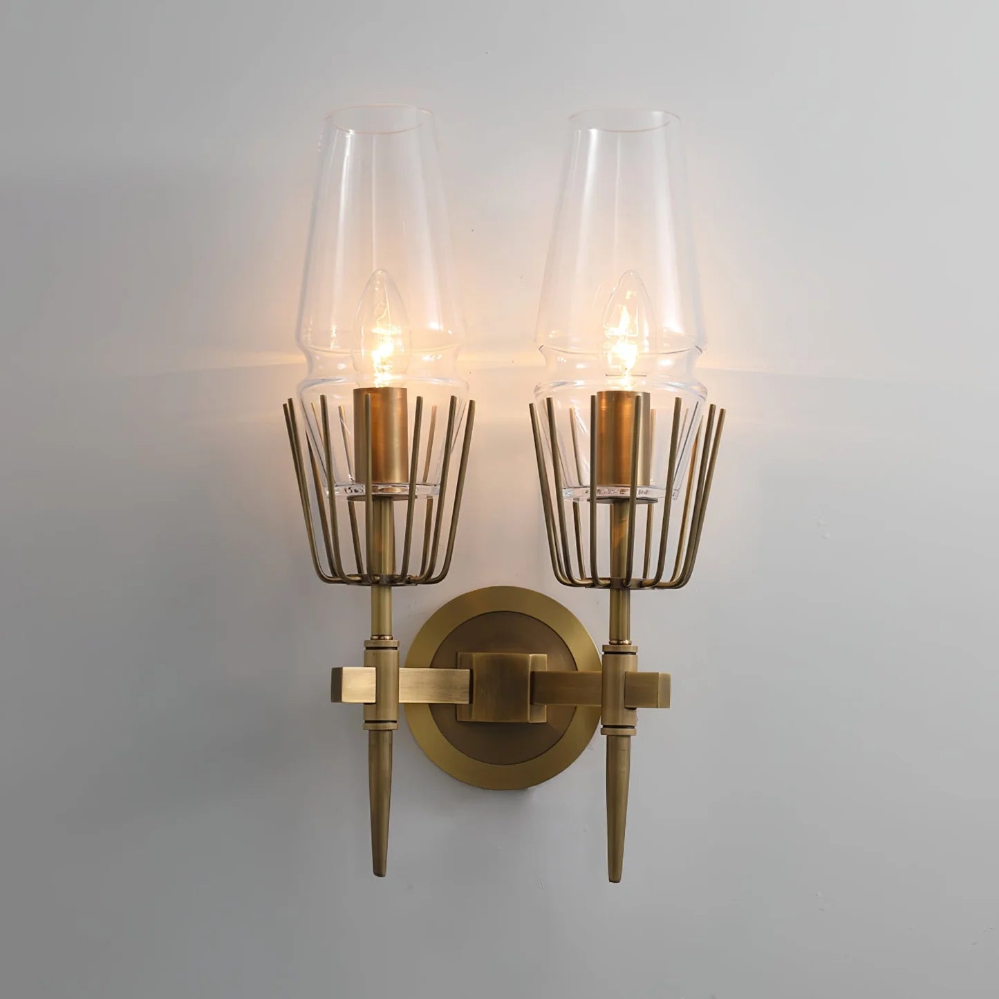 Orelia Vintage LED Wall Lamp in Castle Style of Copper and Glass
