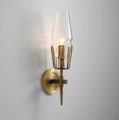 Orelia Vintage LED Wall Lamp in Castle Style of Copper and Glass