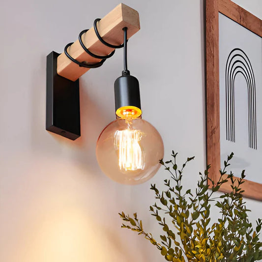 Zenara Rustic LED Wall Lamp Made of Wood