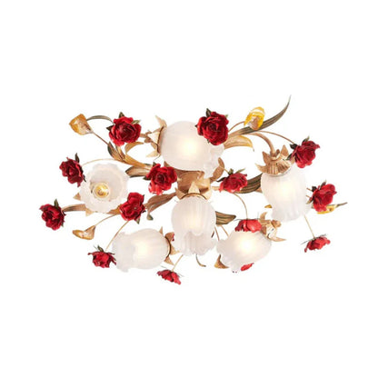 Maia Romantic Ceiling Lamp with Red Rose