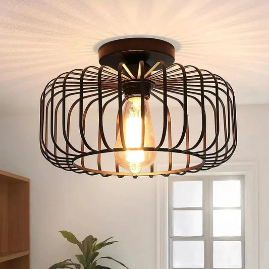 Nerassa Modern Industrial Birdcage Ceiling Lamp Black