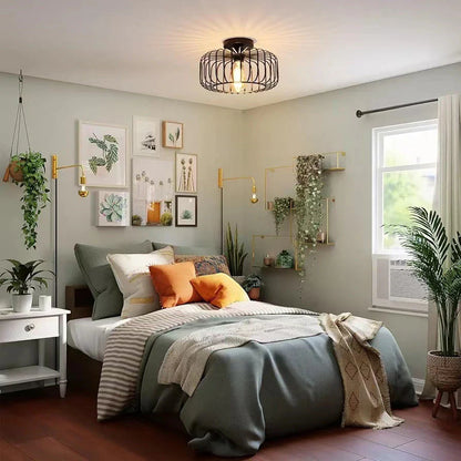 Nerassa Modern Industrial Birdcage Ceiling Lamp Black