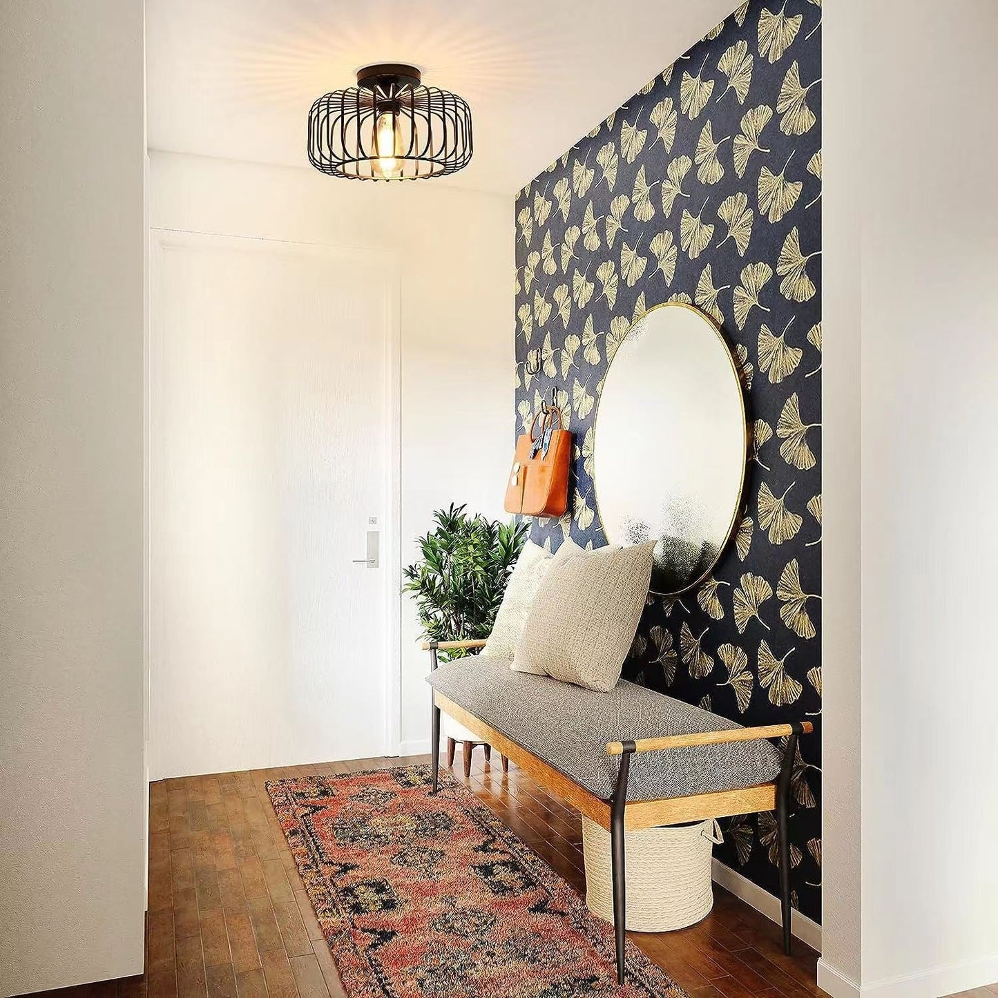 Nerassa Modern Industrial Birdcage Ceiling Lamp Black
