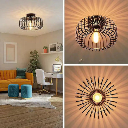 Nerassa Modern Industrial Birdcage Ceiling Lamp Black