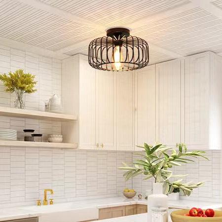 Nerassa Modern Industrial Birdcage Ceiling Lamp Black