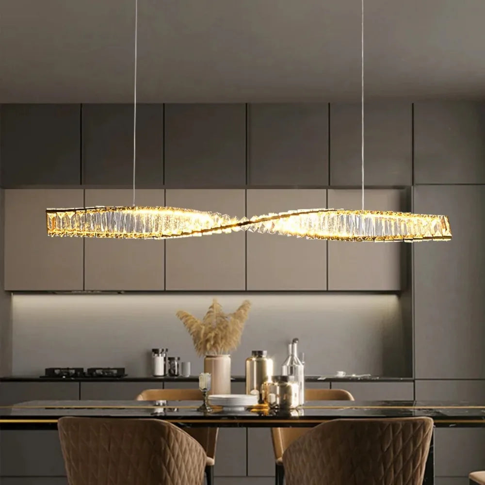 Astrion Modern Crystal LED Dining Table Pendant Light with Spiral Design