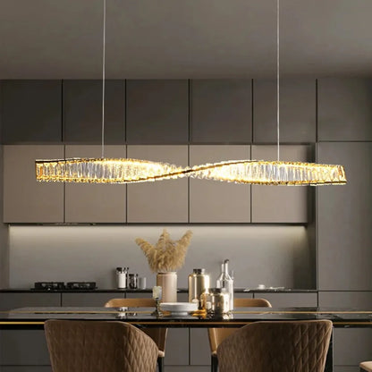 Astrion Modern Crystal LED Dining Table Pendant Light with Spiral Design