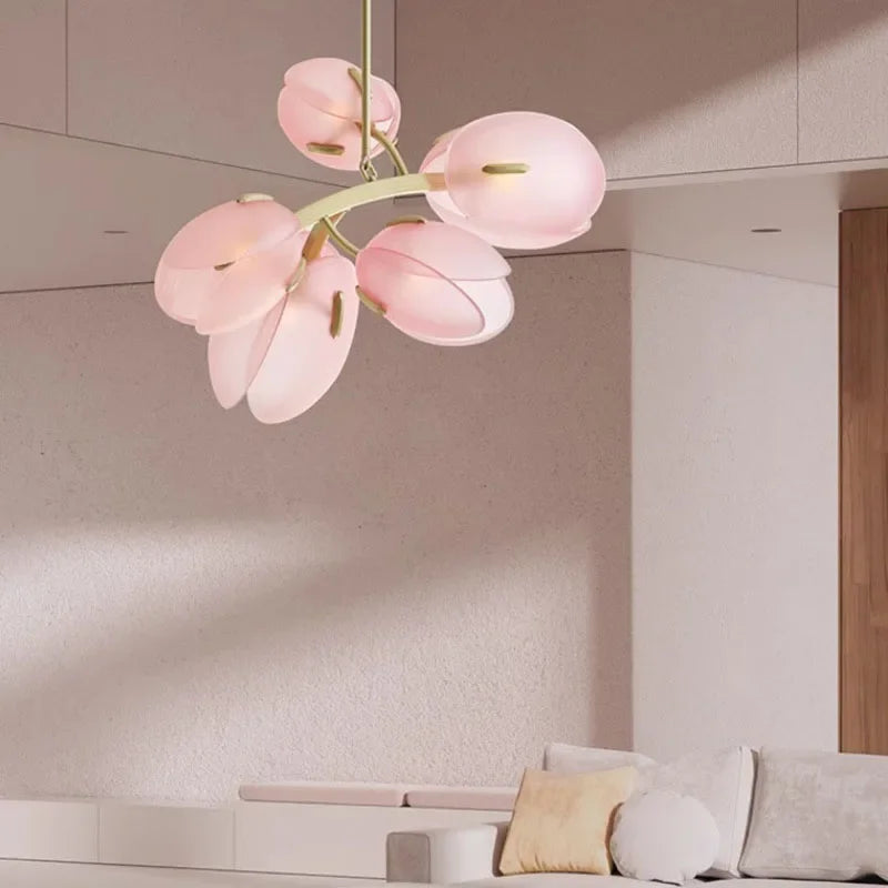 Calypso Scandinavian Pink Tulip Glass Ceiling Lamp