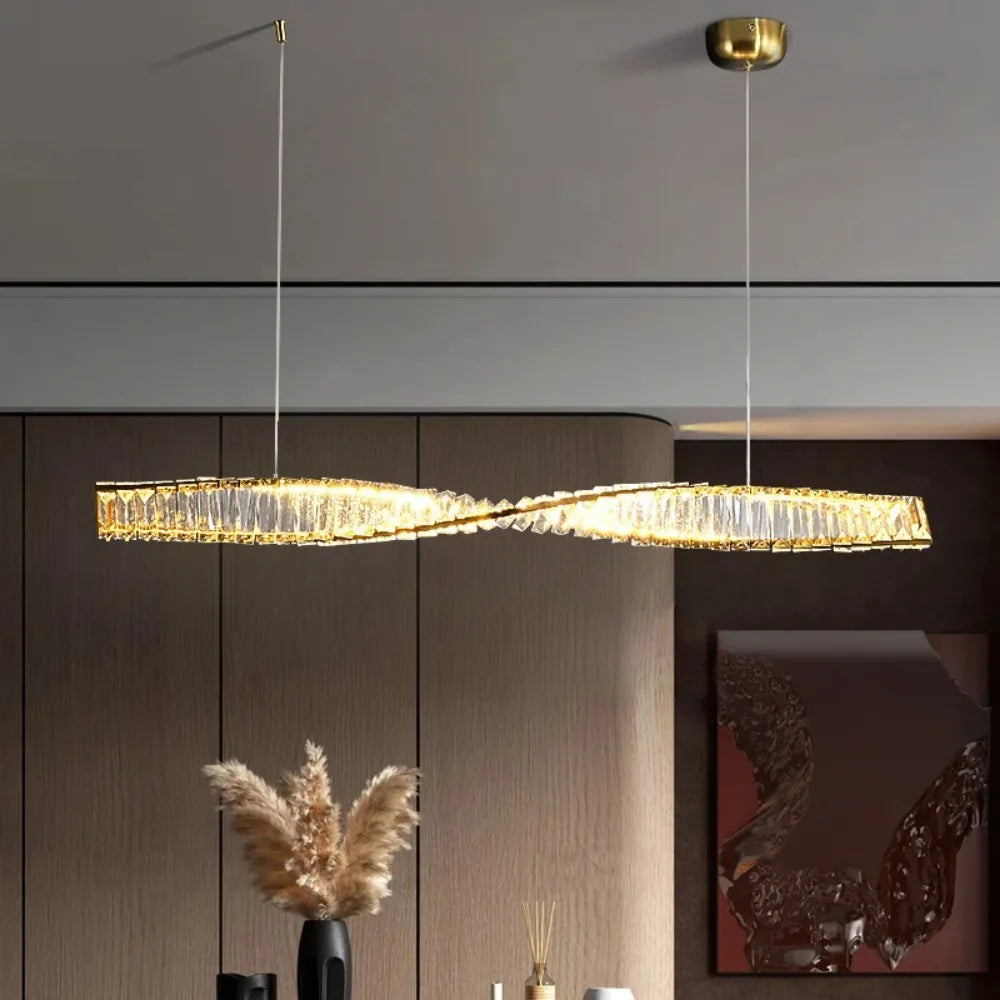 Astrion Modern Crystal LED Dining Table Pendant Light with Spiral Design
