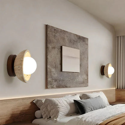 Orielle Boho Travertine Natural Stone LED Wall Lamp